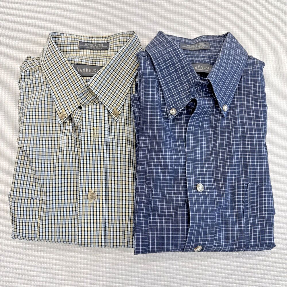 2 Van Heusen Wrinkle Free Men's Checked Short Sleeve Button-Up - LT (Tall)